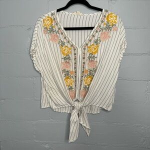 Entro Floral Embroidered top with Front Tie Detailing Size Small